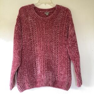 Cable Knit Sweater XL Falls Creek Super Soft Long Sleeve Crew Neck Pullover Pink